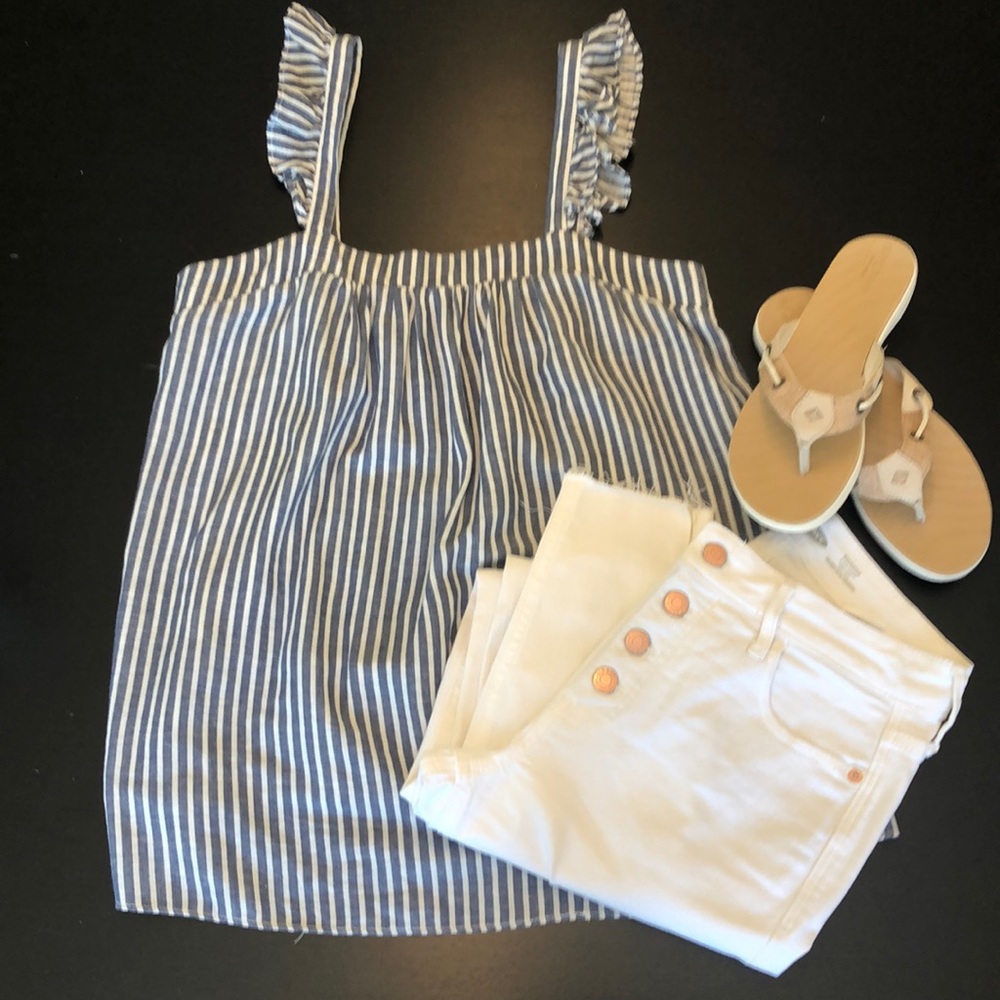 EUC Old Navy Blue & White Striped Ruffle Top